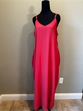 Vibrant Coral Pink Sleeveless Maxi Dress